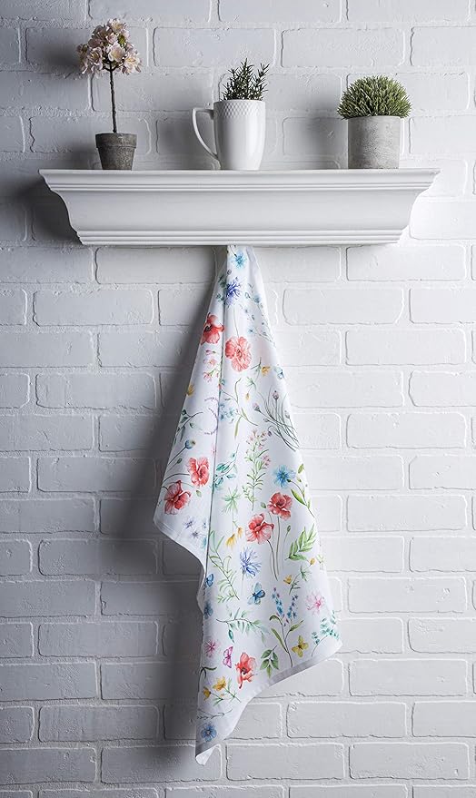 Maison d' Hermine Kitchen Towels Set of 3 100% Cotton 27.50" x 20" Reusable Cloth Tea Dish Towels Absorbent with Hanging Loop for Kitchen, Home, Dining, Cocktail Parties Spring/Summer (Just Floral)