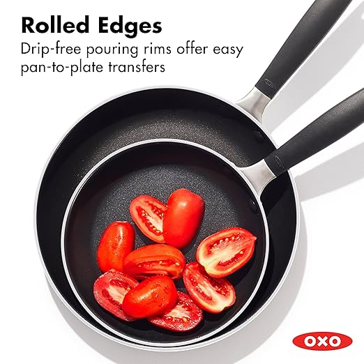 OXO 8” & 10” Non-Stick Every Day Frying Pan Set, BPA-Free Comfort Grip Silicone Handles, Dishwasher & Oven Safe, PFAS-Free Ceramic Skillets, Black