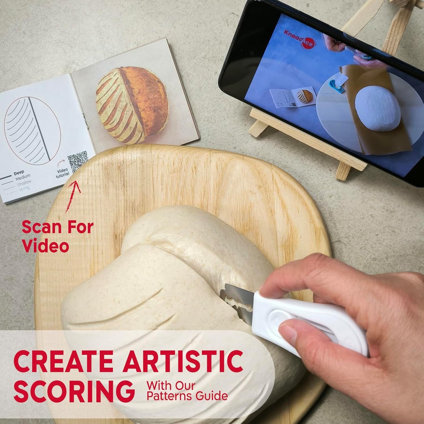 KneadAce Upgraded Magnetic Bread Lame, Professional Dough Scoring Tool with Extractable Blade, Sourdough Bread Tool for Baking, Includes Scoring Pattern Booklet & 5 Replaceable Razor Blades