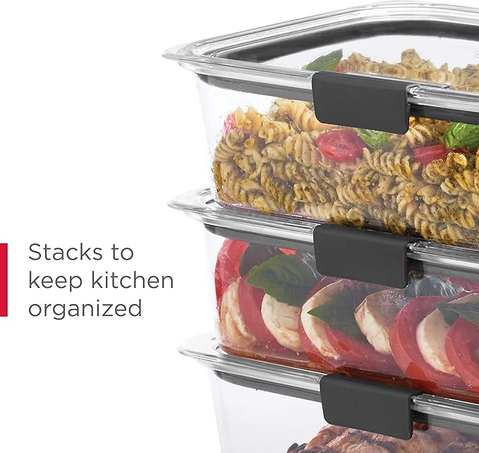 Rubbermaid Brilliance BPA-Free 3 Set Food Storage Containers with Lids, Removable Trays, Airtight, Leak-Proof, Ideal for Meal Prep, Lunch, and Leftovers