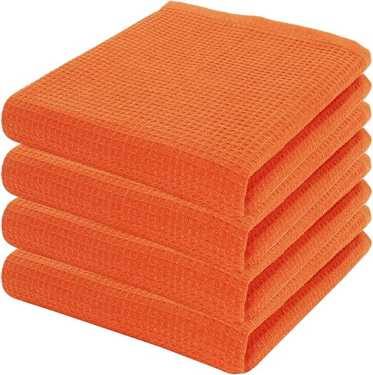 PurpleEssences Waffle Weave Kitchen Towel, 100% Cotton, 15x25 Inches, with Hanging Loop Ultra Soft Absorbent Quick Drying Dish Cloth, Tea and Hand Towels, 6 Pack - Christmas Holiday Winter - Orange