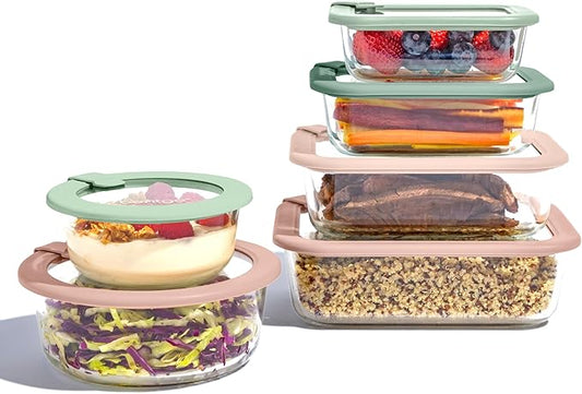 Bentgo Signature Leak-Proof Glass Food Storage - 12-Piece Set, 1-Compartment Meal Prep Plastic-Free Containers, Airtight Glass Lids, BPA-Free, Microwave, Freezer, Oven, Dishwasher Safe (Desert Sage)