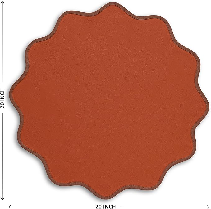 Solino Home Linen Scallop Cloth Napkins Set of 4-100% Pure Linen Brown and Cinnamon Dinner Napkins 20 Inch for Fall, Thanksgiving - Giselle Scallop Edge, Handcrafted and Machine Washable