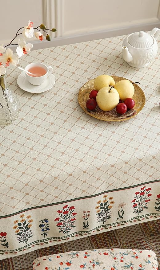 Floral Tablecloth for Square Tables,Linen Table Cloth with Colorful Flowers Pattern,Heavy Durable Table Cover for Dining Thanksgiving Kitchen Decor Party Banquet Christmas,55"*55"