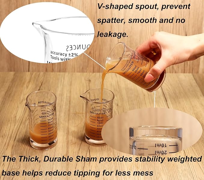 Ackers 3oz/90ml Glass Measuring Cup – Shot Glass with Double Scale-Ounce,Ml Markings for Kitchen & Bar(Black Line)