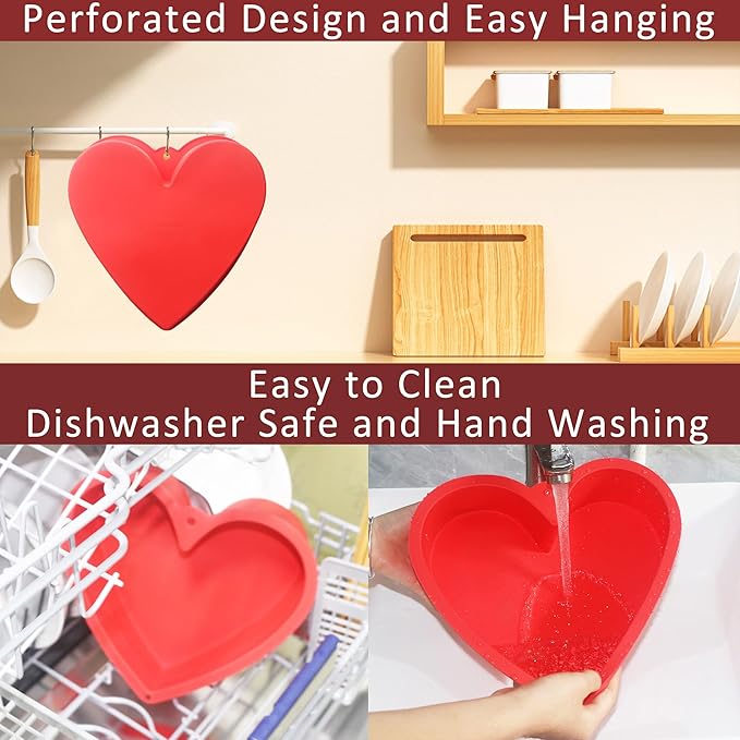 MILIVIXAY 2PCS Heart Shaped Cake Pans, 8 Inch Cake Mold, Red, Thick Style, Completely Non Stick, Food Grade Silicone, Easy To Store and Wash, Microwave, Freezer and Oven Safe.