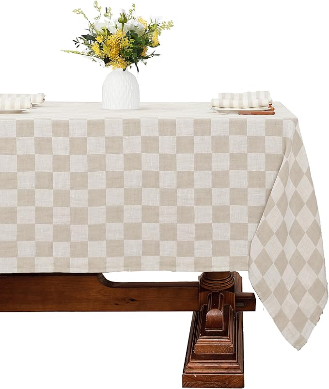 Linen World 100% Linen Gingham Tablecloth,55x55Inch Square Buffalo Check Table Cloth,Tablecover for Wedding,Dining,Decorative Fall Halloween Christmas Thanksgiving Tablecloth