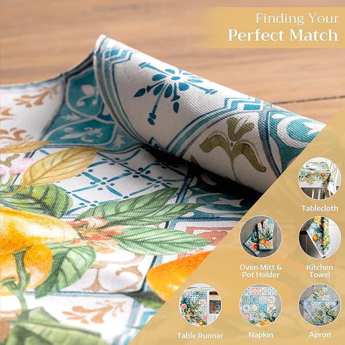 Maison d' Hermine Placemats Set of 4 100% Cotton Washable Cloth Place Mats, Reusable Table Mats for Kitchen Dining Decoration, Party, Wedding, Restaurant Spring/Summer (Agrume, 13" x 19")