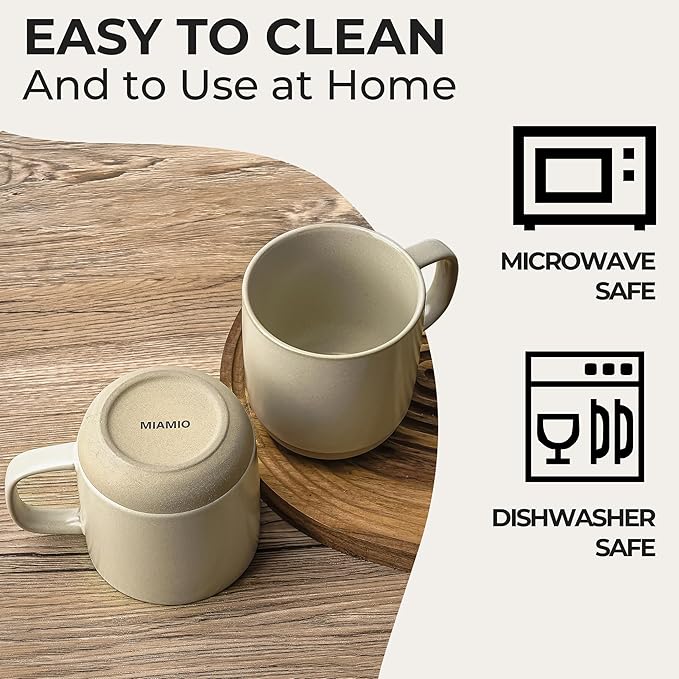 MIAMIO – Coffee Mugs Set of 4 / Ceramic Cups for Coffee (17.5 oz), Cappuccino, Latte Macchiato, Tea, Espresso/Dishwasher and Microwave Safe – Sierra Collection (Light, Mugs (4x))