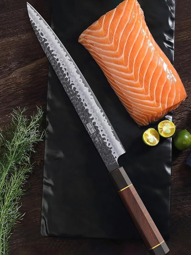 HOSHANHO Sushi Knife Japanese Sashimi Knives 10 Inch, Hand Forged High Carbon Steel Yanagiba Knife, Kitchen Chef Knives for Cutting Sushi & Sashimi, Fish Filleting