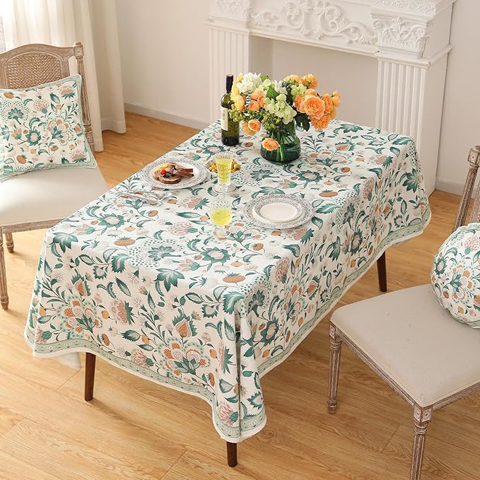 patdrea Designer French Table Cloth for Rectangle Tables,Vintage Italian Floral Tablecloth,Country Summer Linen Tablecloth,Wrinkle Free Table Cover for Kitchen Dining,Christmas,55" x 87"