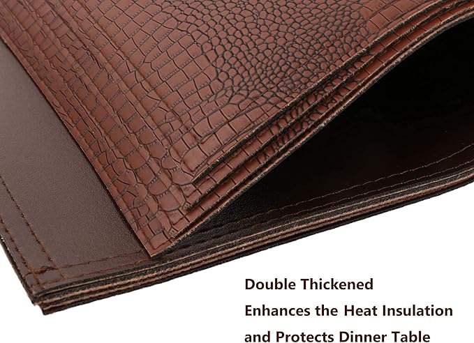 Faux Leather Placemats, PU Table Mats, Waterproof, Stain Resistant, Heat Resistant, Non-Slip Easy to Clean for Kitchen Dining Table, Conference Table, Brown