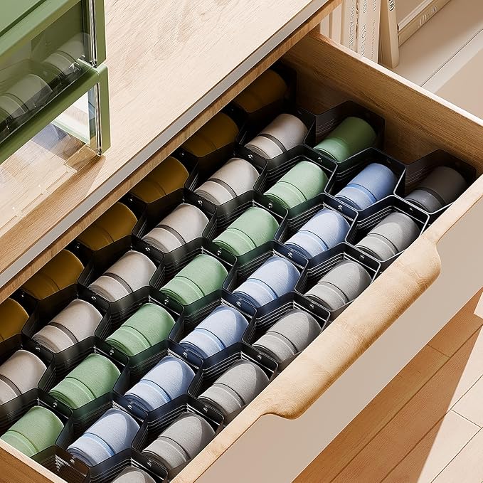 Honeycomb Separator Adjustable Drawer Organizer Divider for Underwear Belt-Scarf Socks Organizer (Black(2pcs))