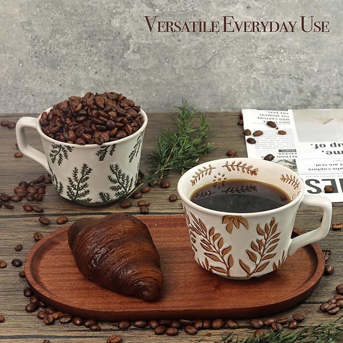 Ceramic Coffee Mug, 12 oz Novelty Unique Teacup with Large Handle, Stoneware Cup for Tea Mocha Latte Cappuccino Espresso (Ivy)