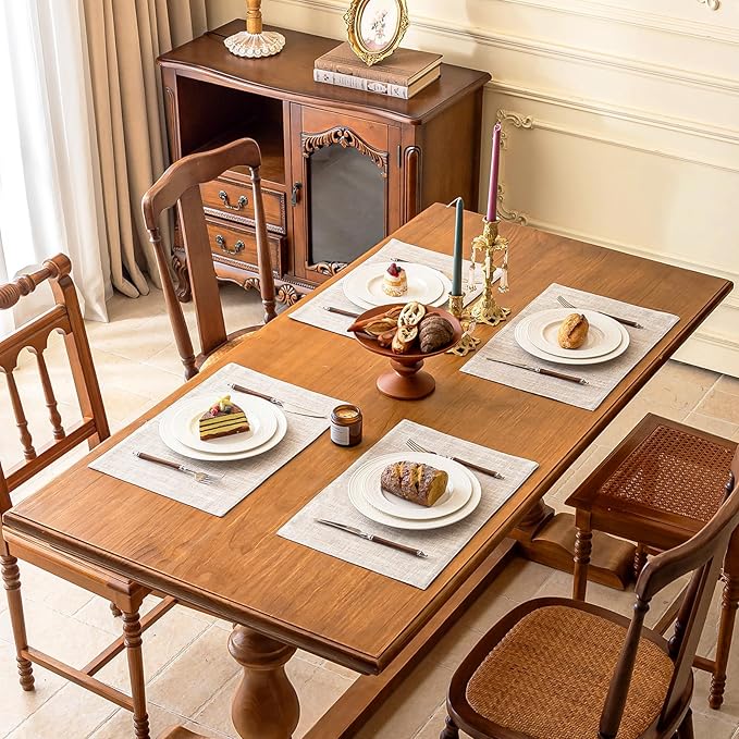 KXN Placemats Set of 8, Dual-Layer Thickened Faux Linen Table Mats, Heat Resistant & Wrinkle-Free, Machine Washable Cloth Place Mats for Kitchen Dining Indoor Outdoor (Cream Beige)