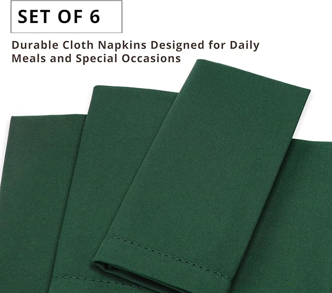 PurpleEssences Set of 6 Hemstitch Cloth Dinner Napkins 100% Cotton - Soft Durable Washable - Ideal for Wedding Christmas Holiday Winter - Perfect Everyday Use Table Linen 18x18 - Forest Green