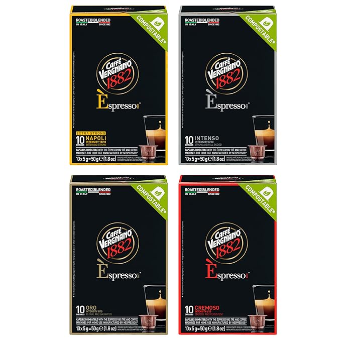 Caffe Vergnano Original Line Machine Compatible Medium Roast Espresso Capsules Variety Pack - Arabica Robusta Coffee For Nespresso Coffee Machines - Napoli, Oro, Intenso, Cremoso, 10 Capsules (4 Pk)