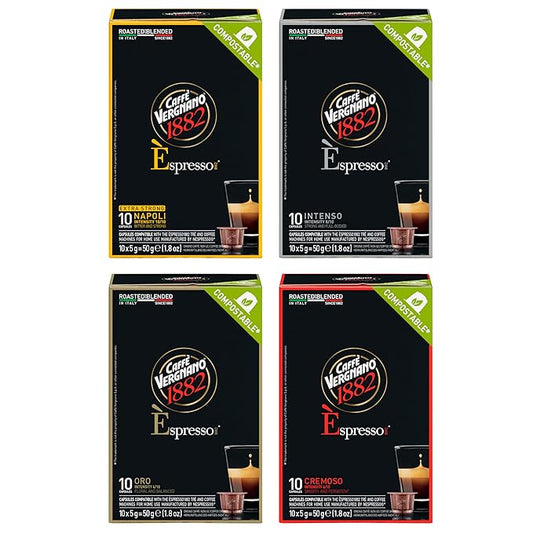 Caffe Vergnano Original Line Machine Compatible Medium Roast Espresso Capsules Variety Pack - Arabica Robusta Coffee For Nespresso Coffee Machines - Napoli, Oro, Intenso, Cremoso, 10 Capsules (4 Pk)