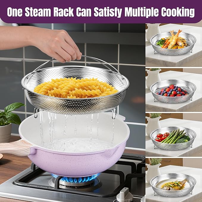 AOSION 12 Inch Nonstick Ceramic Deep Frying Pan,5.5QT Sauté Pan with lid,Large Skillet with Steam Rack,Healthy Jumbo Cooker,Stay Cool Handle,Induction Compatible, PFOA & PFAS Free,Purple.