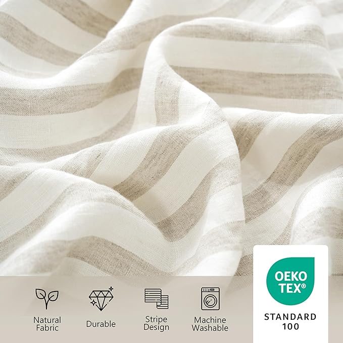 Linen World Stripe Linen Tablecloth, 100% French Natural Stripe Table Cloth 55" x 55" Inch, Washable Square Tablecloth for Dining, Outdoor, Weddings and Restaurants, Decorative Valentine Easter