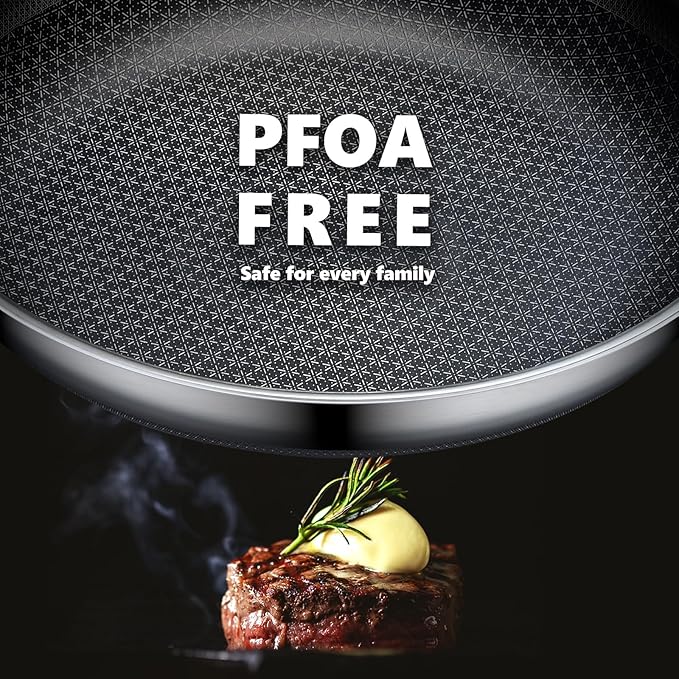 Non Stick Frying Pans 12 inch, Hybrid Frying Pans Nonstick with Lid,non stick Stainless Steel Skillets, Dishwasher and Oven-Safe Chef Pan, Induction Compatible Cooking Pan, PFOA Free Cookware