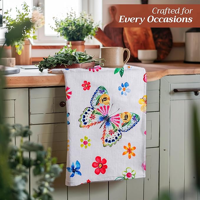 Maison d' Hermine Kitchen Towels Set of 3 100% Cotton 27.50" x 20" Reusable Cloth Tea Dish Towels Absorbent with Hanging Loop for Kitchen, Cocktail Parties Spring/Summer (Happy Florals - Sweety)