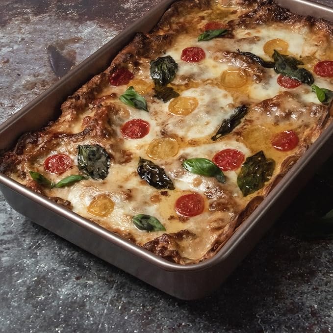 HAPPIELS Nonstick Non Toxic 9x13 in Baking Pan for oven | Cake Mold 9 x 13 Non Stick Nontoxic | Carbon Steel Gold Brownies Pans 13x9 inches | Rectangle Brownie Tray 9 by 13 inch | Baking Ware