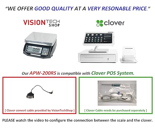 VisionTechShop ACOM PW-200RS POS Interface Portion Scale with Most ECR's and POS Systems, Lb/Oz/Kg/g Switchable, 30lb Capacity, 0.01lb Readability, Dual Display, NTEP Legal for Trade COC #18-060A1