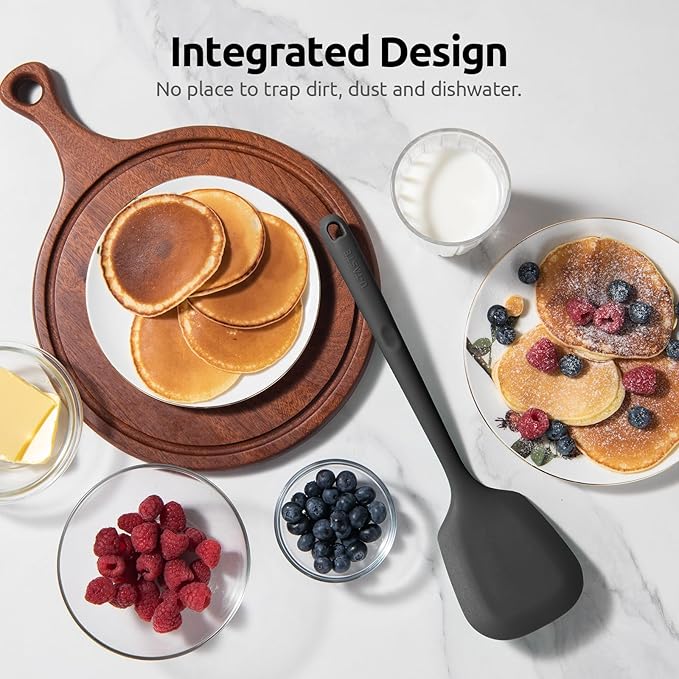 600ºF Heat Resistant Silicone Turner: U-Taste 13.6in Long Solid & Slotted Thick Kitchen Spatula Flipper, Large Flexible Cooking Utensil for Flipping Egg in Nonstick Cookware (Classic Black, 2PCS)