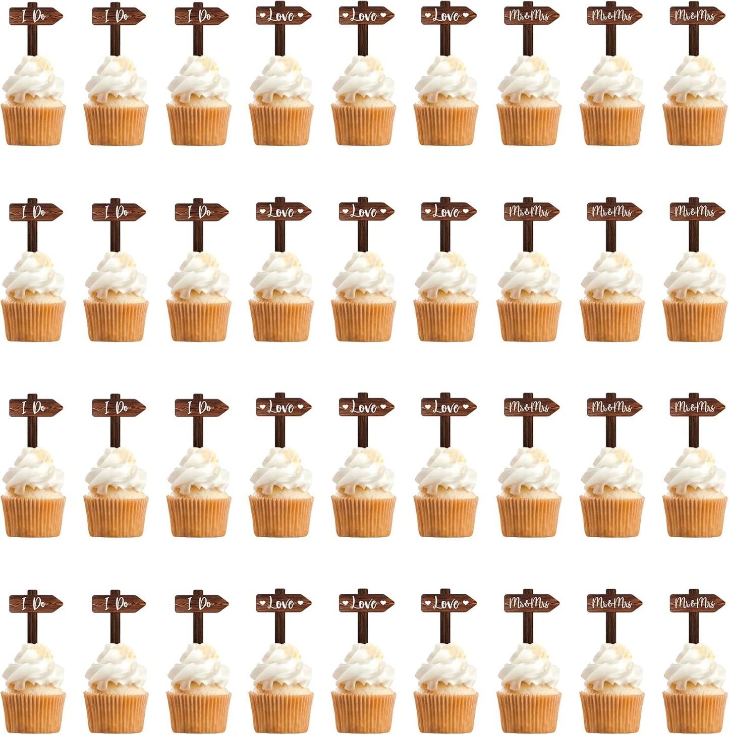 36 PCS Wedding Cupcake Toppers in Wood Rustic Wedding Cake Decoration