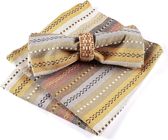 Multi Color Salsa Stripes Cotton Cloth Napkin Set of 12 - Durable Reusable Machine Washable for Dinner Table Décor, Wedding, Party, Bar, Cocktail, Everyday Use 18x18 Inch - Beige Multi