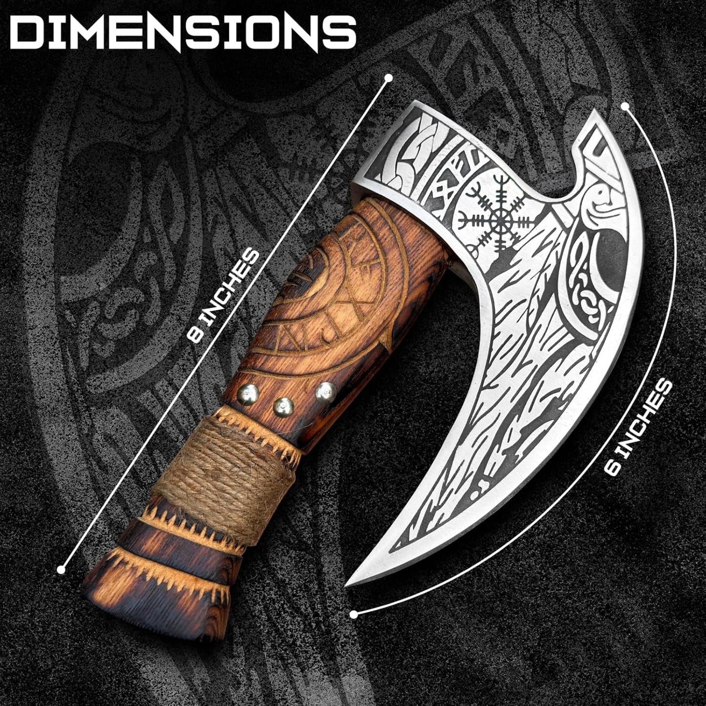 Viking Style Pizza Cutter – Handmade Ulu Rocker Knife with Engraved Norse Blade – Wooden Handle with Cord Wrap – Includes Leather Sheath