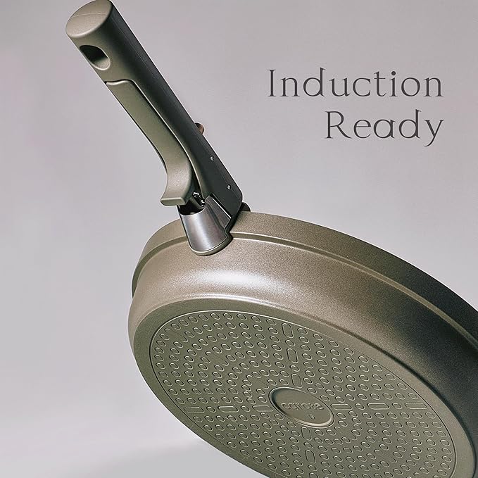 Carote 9pcs Ceramic Cookware Set with Detachable Handles, Pots and Pans Set Non Stick, RV Kitchen Cooking Pot and Pan, Dishwasher Safe, Non-toxic Induction Cookware PFAS and PFOA Free, Green