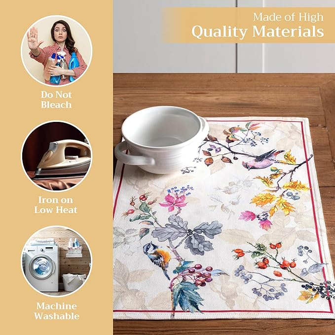 Maison d' Hermine Placemats Set of 4 100% Cotton Washable Cloth Place Mats, Reusable Table Mats for Thanksgiving Christmas Decorations Kitchen Dining Party Wedding (Equinoxe - Beige, 13" x 19")