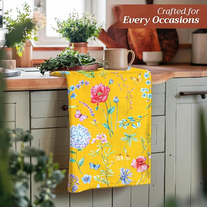 Maison d' Hermine Kitchen Towels Set of 3 100% Cotton 27.50" x 20" Reusable Cloth Tea Dish Towels Absorbent with Hanging Loop for Kitchen, Home, Dining, Cocktail Parties Spring/Summer (Just Floral)