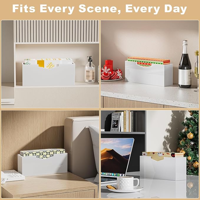 HELPLEX White Acrylic Guest Towel & Napkin Holder - Waterproof Splash-Proof Vertical Design for Bathroom, Kitchen, Dining Table - Home Hotel Office Organizer (1-Pack)