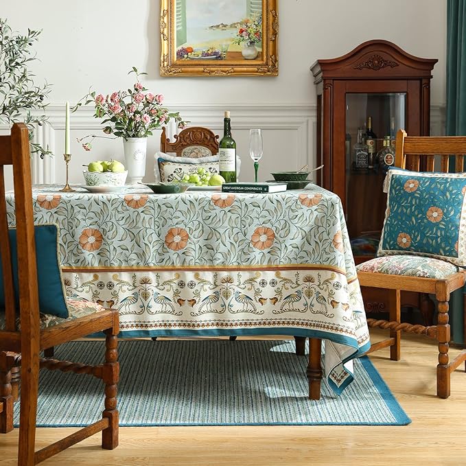 patdrea Designer French Linen Tablecloth Rectangle for Tables,Italian Floral Tablecloth,Provencal Country Tablecloths,FlowerBlue Pattern Table Cover for Kitchen Dining,Christmas,55"x79"