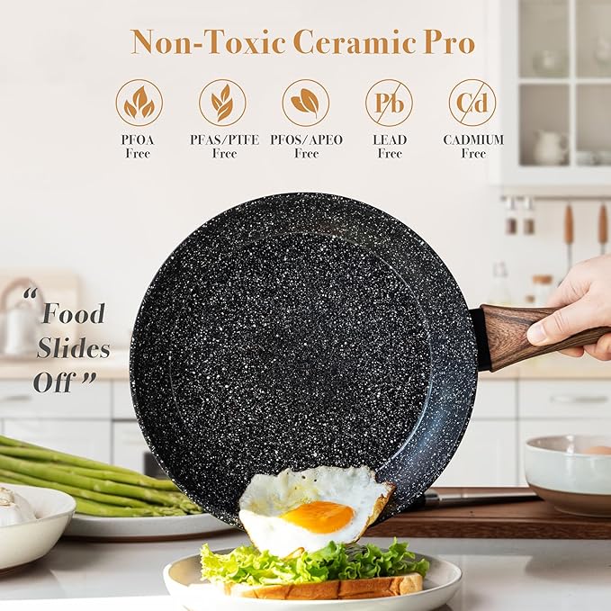 PekGema 14 Pcs Ceramic Cookware Sets, Pots and Pans Set Nonstick, Non Toxic Healthy Non stick Kitchen Cooking Set, Induction Cookware with Frying Pan Set, PFAS PTFE PFOA FREE, Black