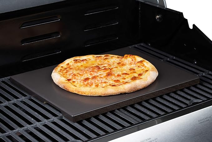 Pizza Stone, Ceramic Coating 15"x12" Rectangular Pizza Stone for Oven Grill BBQ, Easy Clean Bread Baking Stone with Unique Built-in 4 Handle