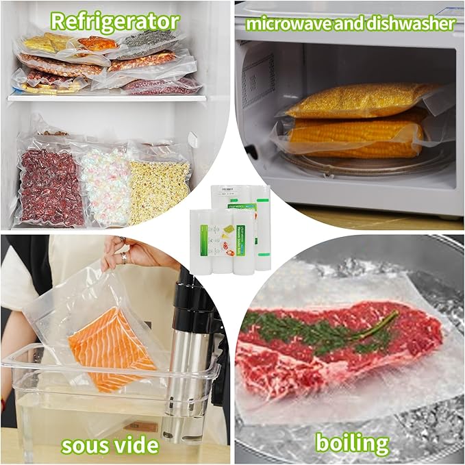 L'ELEF MISTICO Vacuum Sealer Bags for Food, 8''X20' (3 Rolls) BPA Free Food Saver Bags for Sealer, Customized Size Vacuum Storage Bags for Sous Vide or Meal Prep