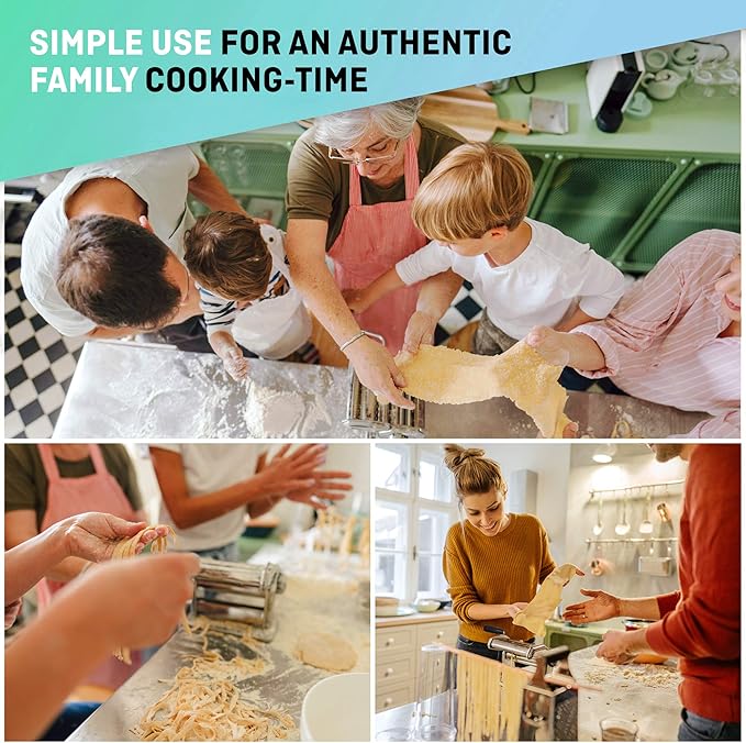 Manual Pasta Maker with Dryer - Multi-Pasta Stainless Steel Italian Flat Dough Machine with Adjustable Setting, Sharp Cutter, and Hand Crank - Fresh Homemade Noodles, Spaghetti, Lasagne | By VeoHome…