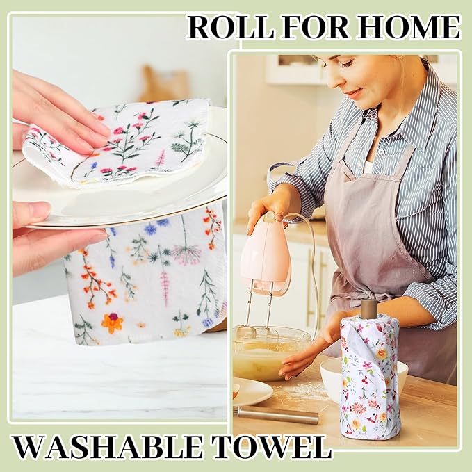 60 Pack Reusable Cleaning Cloths Washable Cotton Kitchen Dish Towels for Home Christmas Party Supplies Bulk, 9.84x11.81in (Wildflowers)