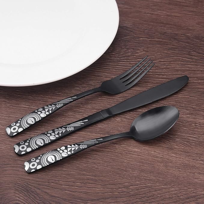 Matte Black Silverware Set, Bysta 40-Piece Stainless Steel Flatware Set, Kitchen Utensil Set Service for 8, Tableware Cutlery Set for Home and Restaurant, Dishwasher Safe, Satin Finish