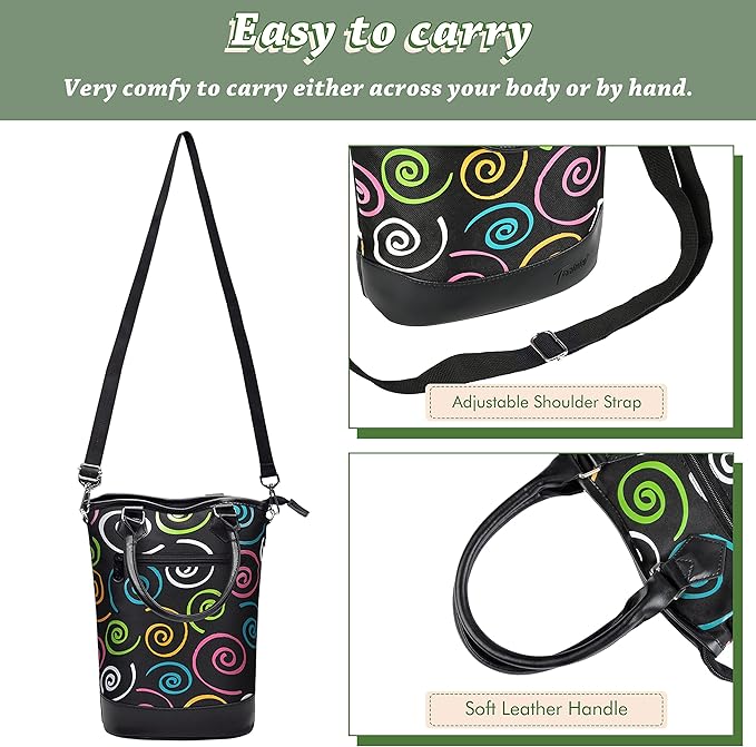 Tirrinia Insulated Wine Gift carrier Tote - Travel Padded 2 Bottle Wine/Champagne Cooler Bag with Handle and Adjustable Shoulder Strap, Great Wine Lover Gift, SPIRAL