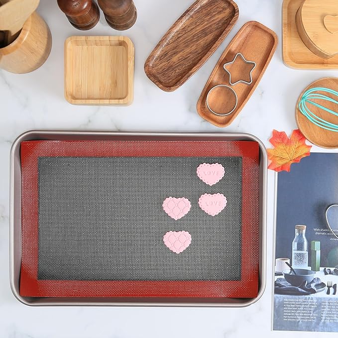 Perforated Silicone Baking Mat for Jelly Roll Pan, Non-Stick Eclair Baking Mat for 10 x 15-inch Tray Pan, 2 Pcs Mesh Cookie Sheet Liner for Homemade Bread, Sugar Cookie and Pastry