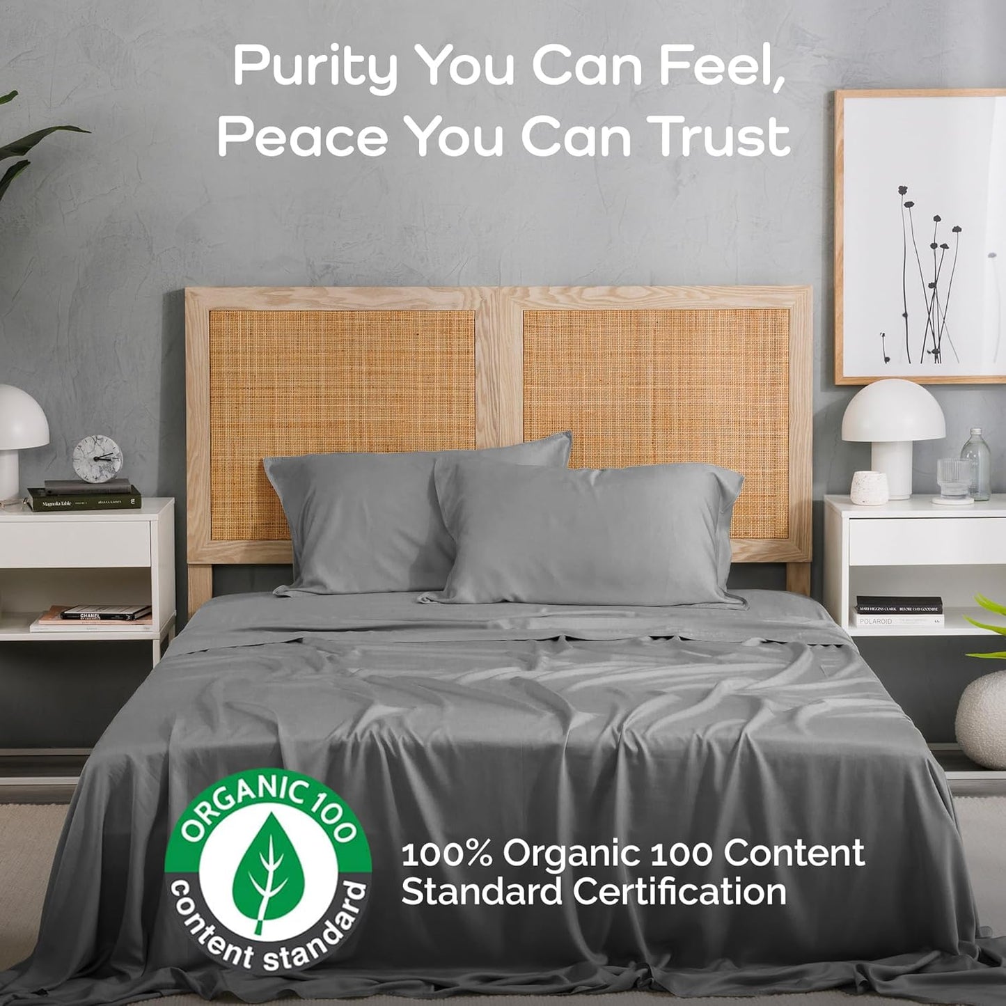 100% Viscose from Bamboo Sheets California King Size, Super Soft Bedding Set, 4PC Cooling Sheets for Hot Sleepers, Vegan Silk Moisture Wicking, Organically Grown Bedsheet, Steel - 72" x 84"