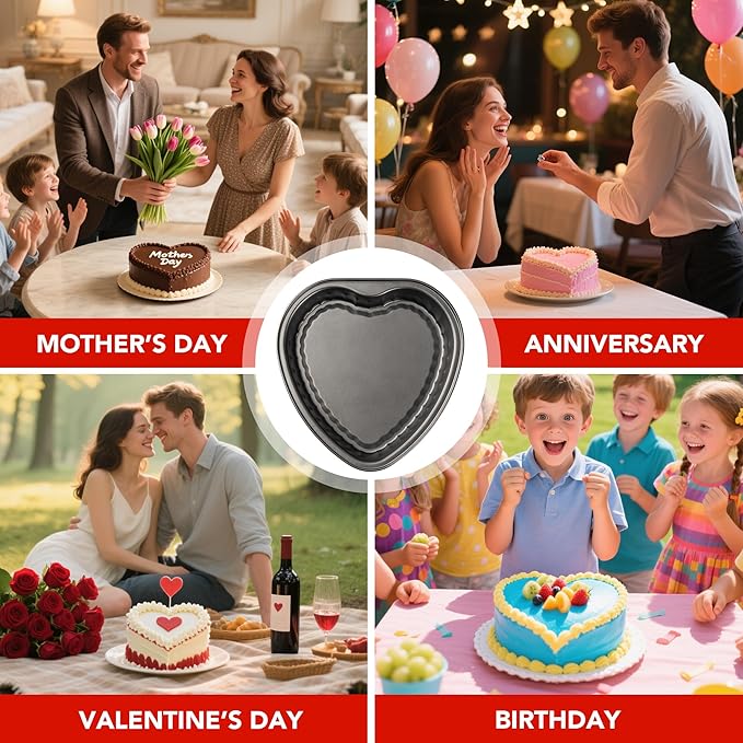 Tiawudi Heart Shaped Cake Pans, Large Heart Cake Pan, Nonstick Baking Molds, 9.5 Inch Cake Tins for Wedding, Birthday, Party & Family, Set of 2