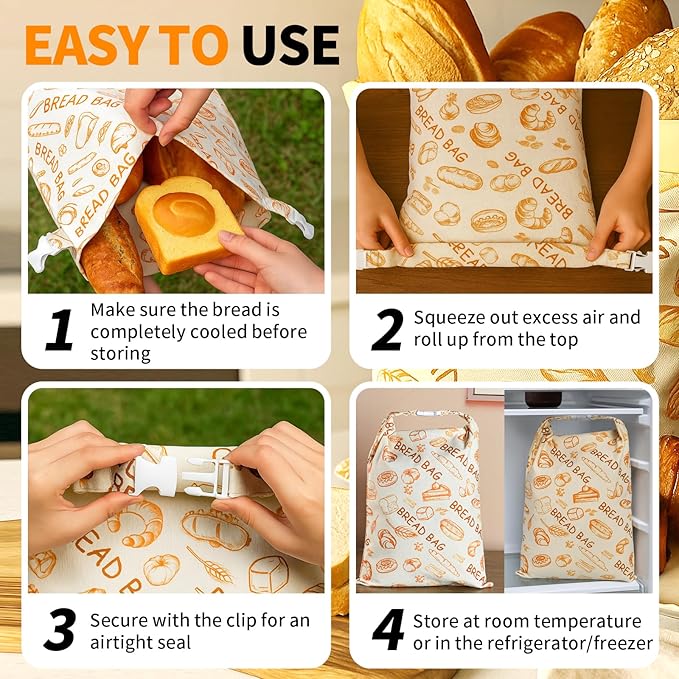 Reusable Linen Beeswax Bread Bags(2 Pack), Beeswax Bread Bags for Homemade Sourdough,Cotton Linen Food Storage Bag, Keeping Fresh and Refrigerable,12x17inch