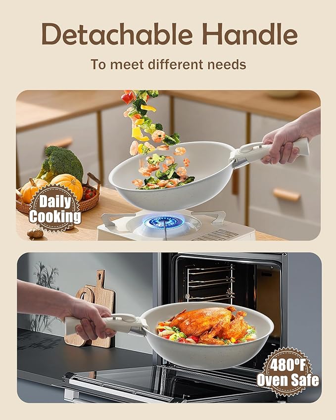 Ceramic Cookware Sets, Pots and Pans Set Nonstick, 8Pcs Induction Cookware, Healthy Detachable Handle Cookware Set, PFAS PTFE PFOA PFOS Free Orange