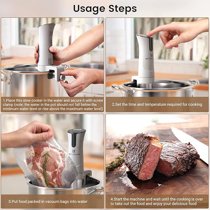 BLITZHOME Sous Vide Machine, WiFi APP Included, 1100W Sous Vide Cooker with Accurate Temperature & Timer, Stainless Ultra Quiet Precision Immersion Circulator Device, Kitchen Gadgets with Recipes